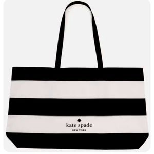 NWT Kate Spade Black & WhiteStriped Canvas Tote 25" x 15"